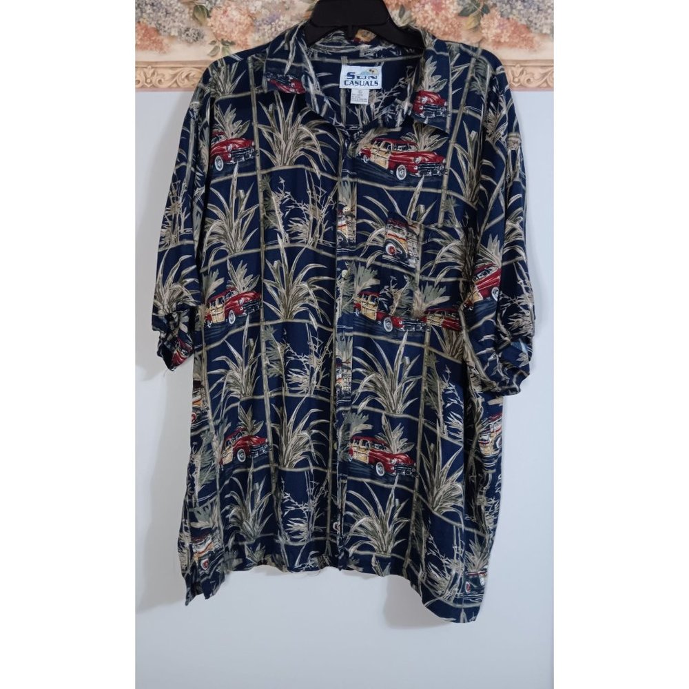 Sun Casuals XL Flowy Colorful Button Down Travel Casual Vacation Cars Shirt